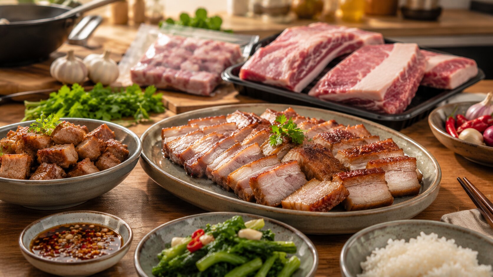 hidangan daging babi matang merata dan siap disajikan