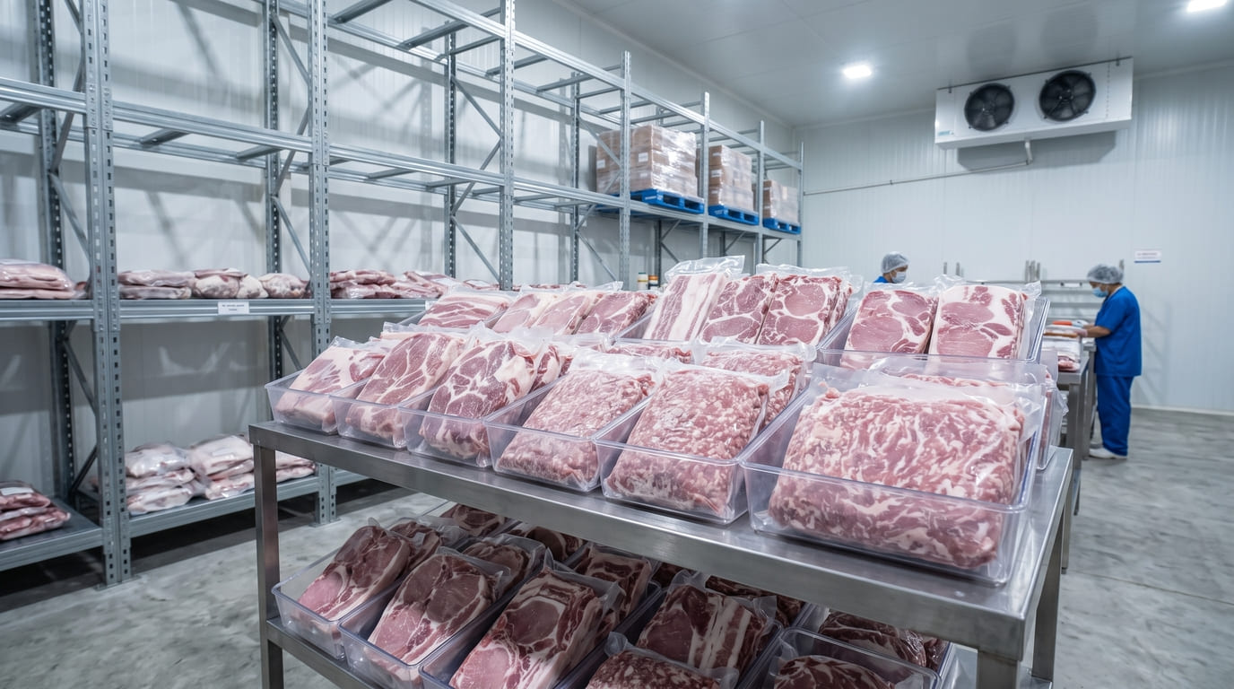 Kemasan vacuum pack daging babi beku higienis dari Welly Group di JualDagingBabi.com.