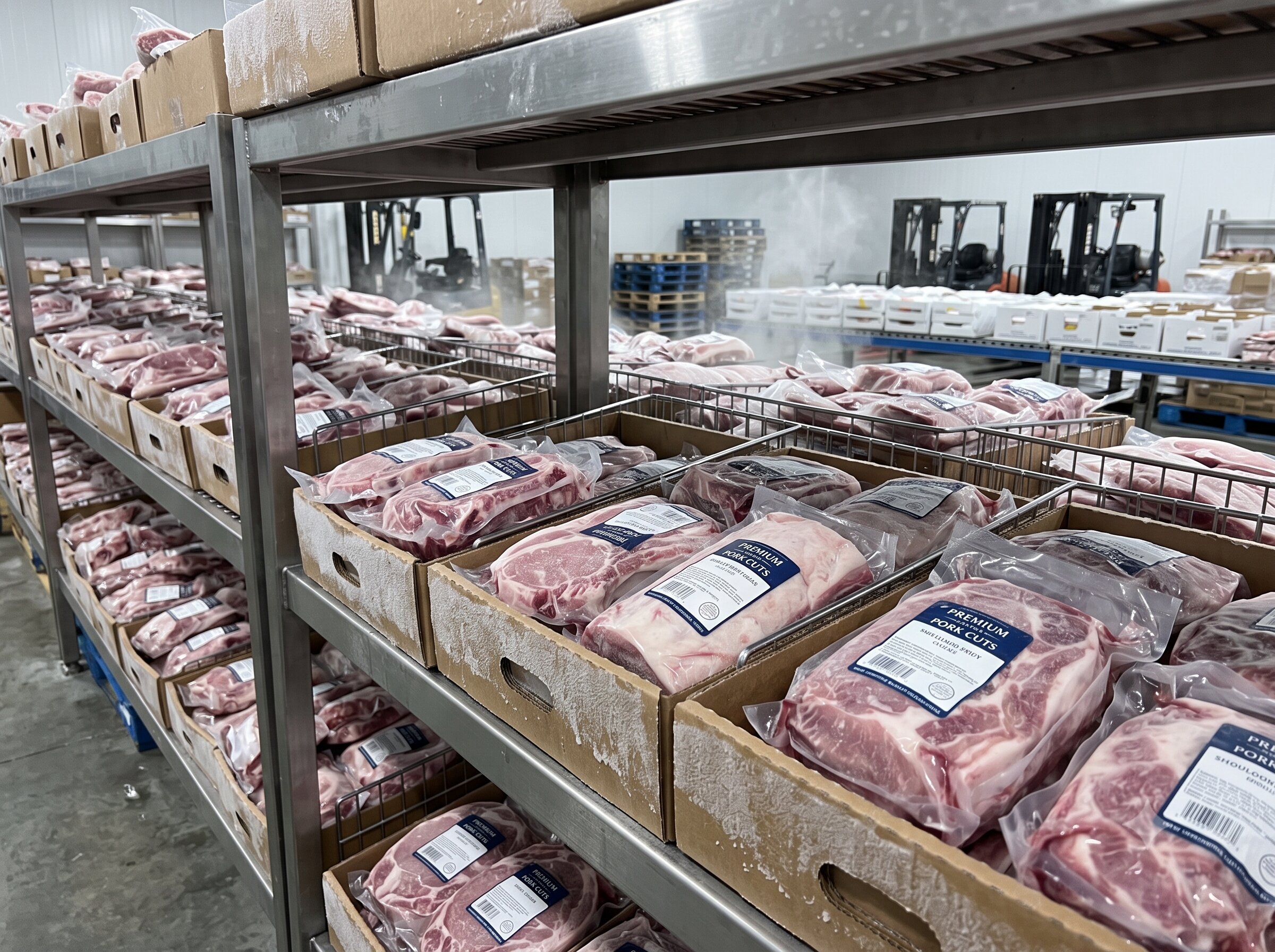 Produk daging babi beku kemasan vacuum pack higienis standar Welly Group.