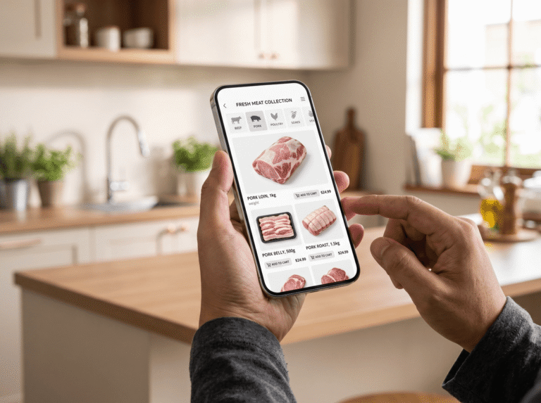 Layanan pesan daging babi online Surabaya dengan pengiriman rantai dingin dari Welly Group.