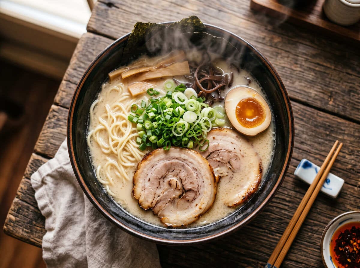 Kuah kaldu putih kental ramen tonkotsu berbahan dasar rebusan gelatin pork trotter kaki babi.