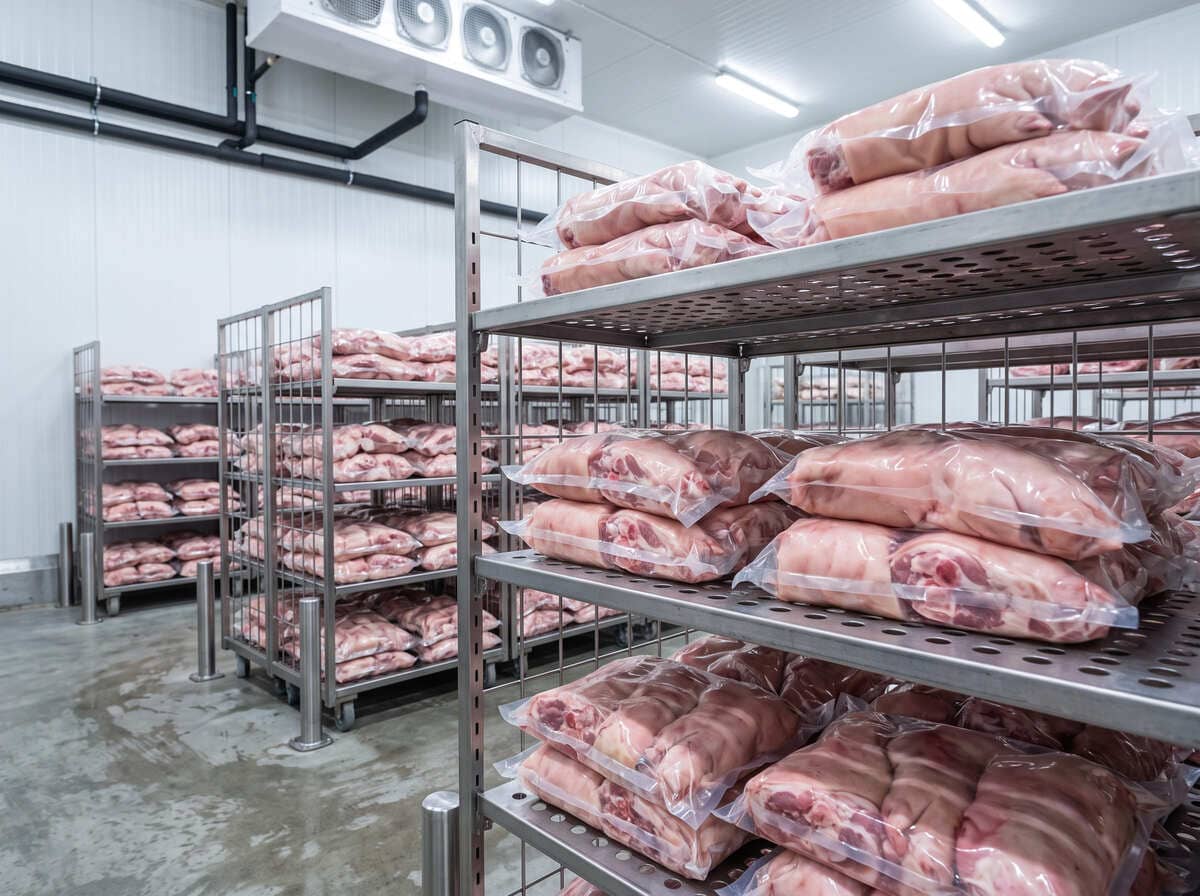 Produk potongan kaki babi pork trotter kemasan vacuum pack higienis dari supplier Welly Group JualDagingBabi.com.