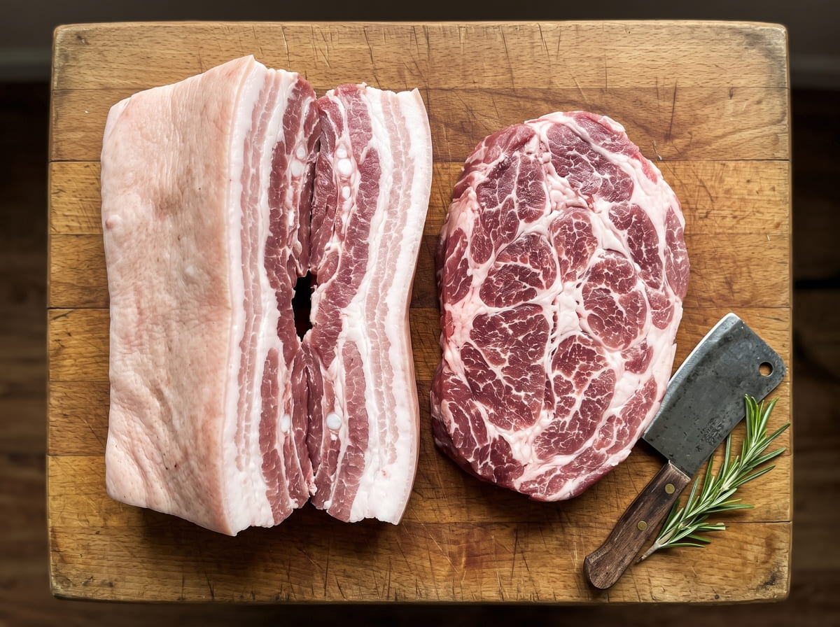 Tampilan potongan samcan berlapis lemak dan daging kapsim marbling segar dari Welly Group.