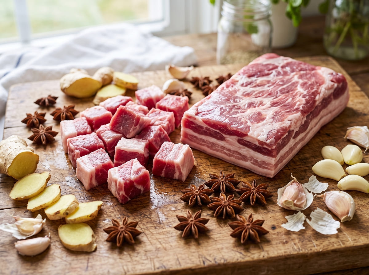 Bahan baku potongan daging babi segar mentah untuk masakan olahan cunyuk dari Welly Group.